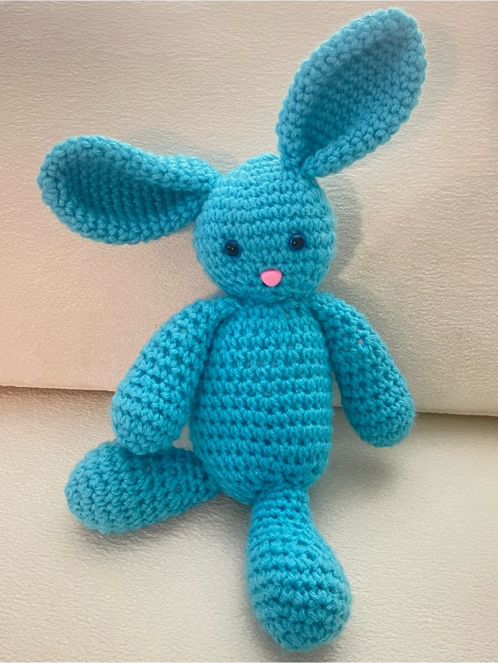 Crochet Bunny Rabbit Plush Knitted Stuffed Animal Baby Plushy Stuffie Blue Cute
